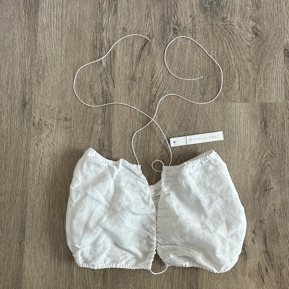 Natalie Rolt linen bandeau in white, size:L, NWT